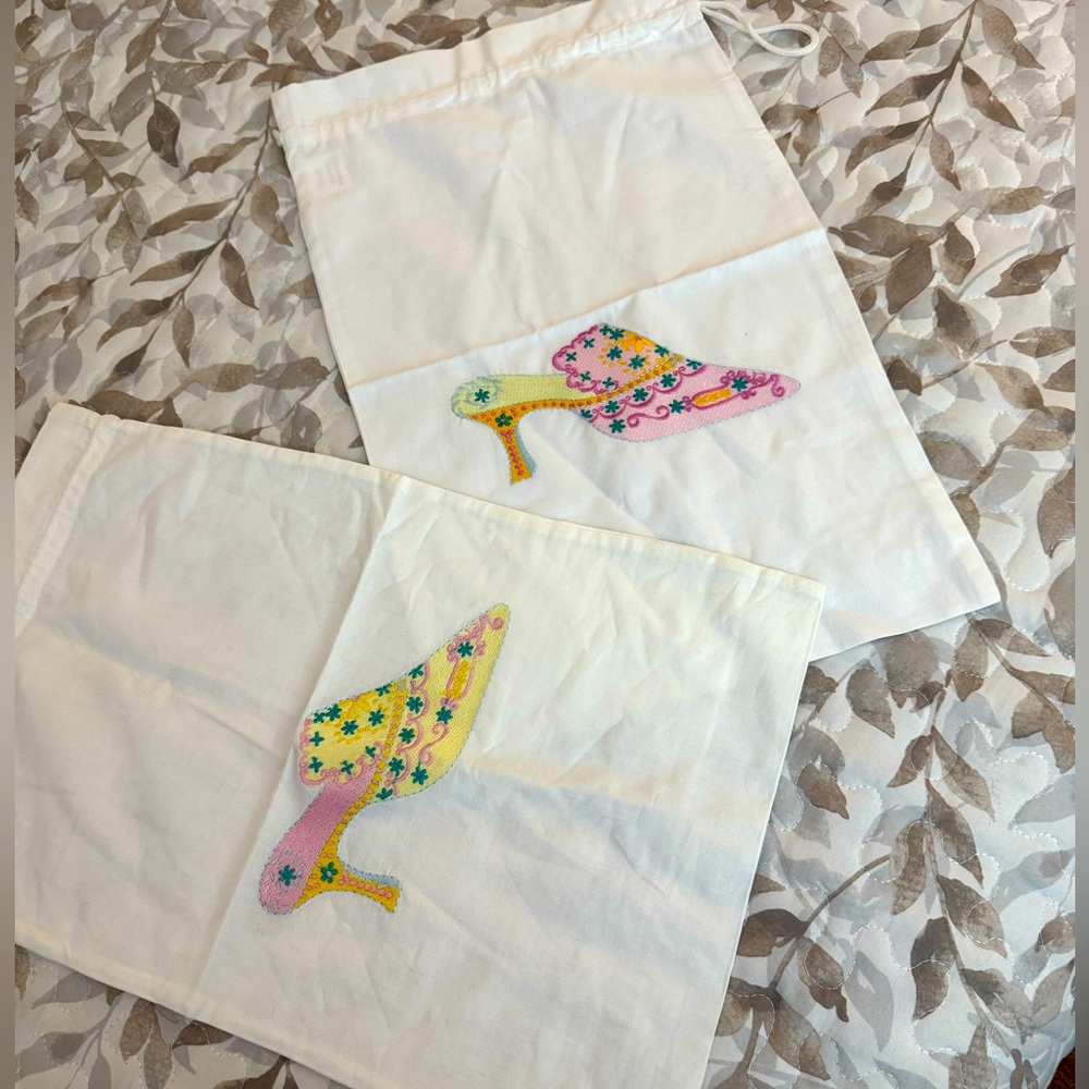 Embroidered Shoe Dust Bags (2) by Zazou